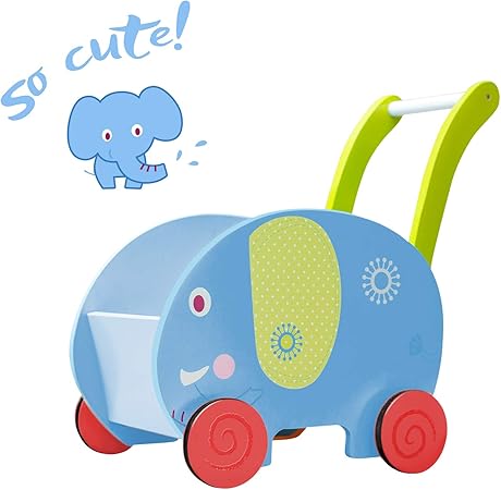 Amazon Labebe 子供ウォーカー プッシュ プル手押し車おもちゃ ワゴントイ カタカタ 歩行器 ブルー象 手押し車 プルトイ おもちゃ