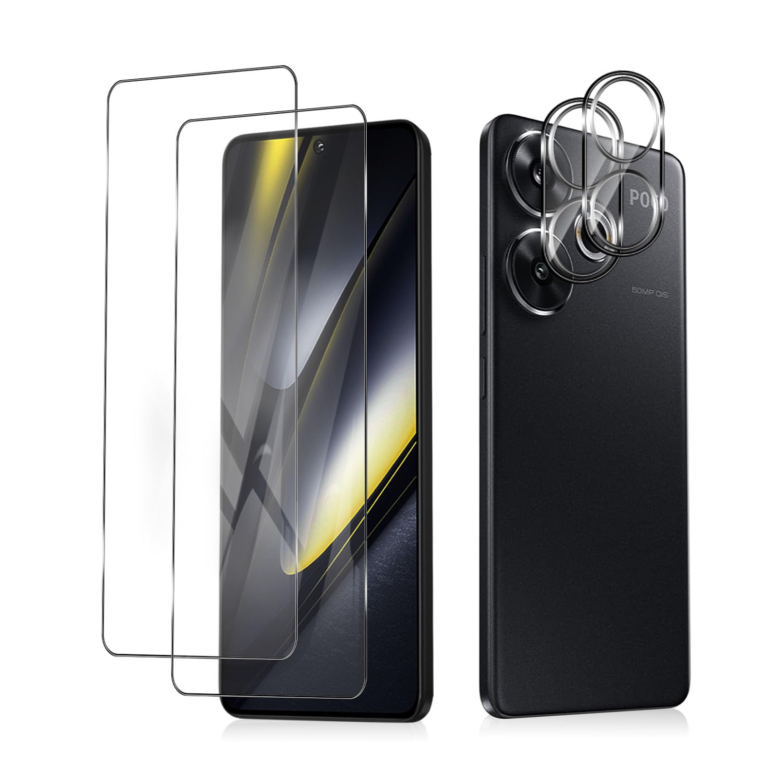 MiKoyi Screen Protector Compatible with Xiaomi Poco F6 5G, 2+2 Pieces Tempered Glass Film Screen Protector Camera Protection Glass 9H Hardness for Xiaomi Poco F6 5G