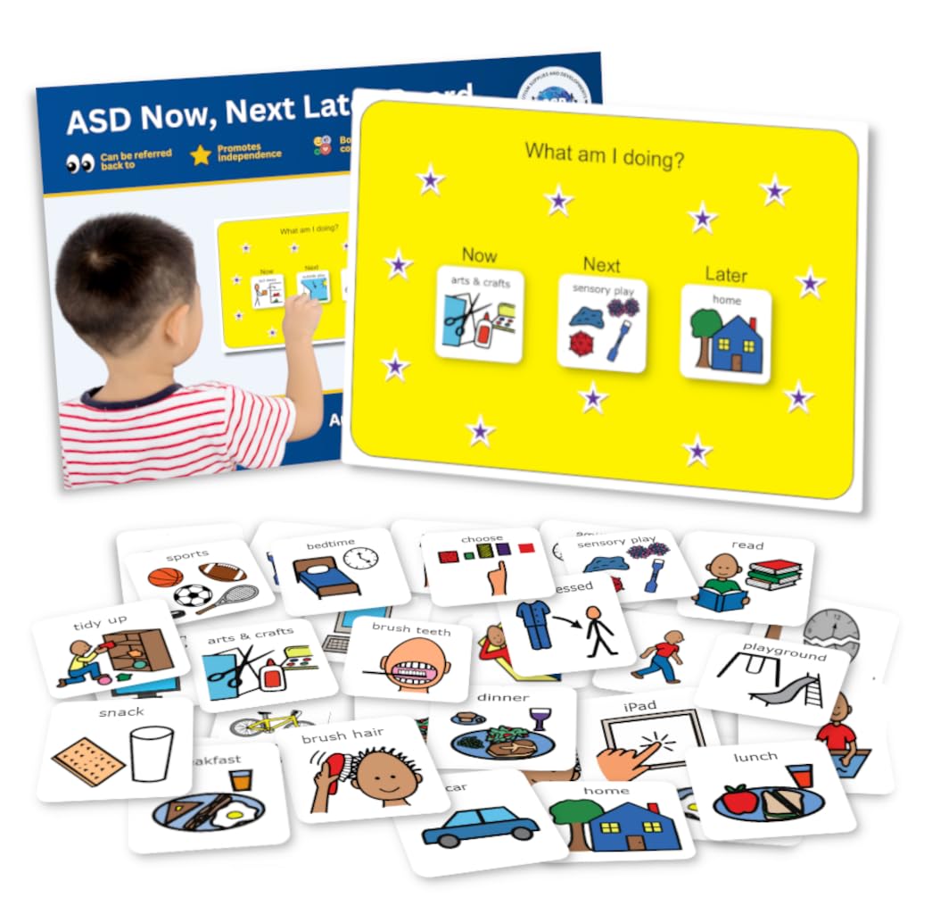 Now Next Later Board for Autism – Visual Timetable for Autistic Children with 32 Communication Cards – SEN – Chore Chart for kids –Autism Learning Resources