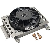 Derale Performance Fluid Cooler and Fan, 12.75 x 9.375 x 4.313 in, Plate and Fin Type, 5/8-18 in Female O-Ring Inlet/Outlet, 6 AN Male Adapters, Fittings, Aluminum, Black Powder Coat, Universal