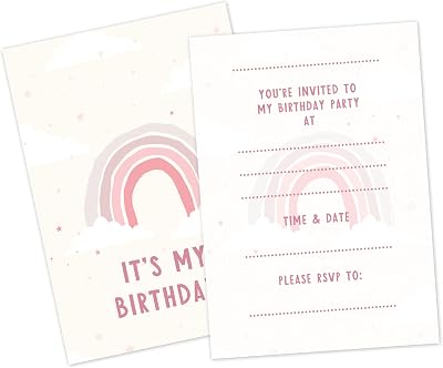 Manta Makes Pink Rainbow Birthday Invitations for Girls Kids Party Invites A6