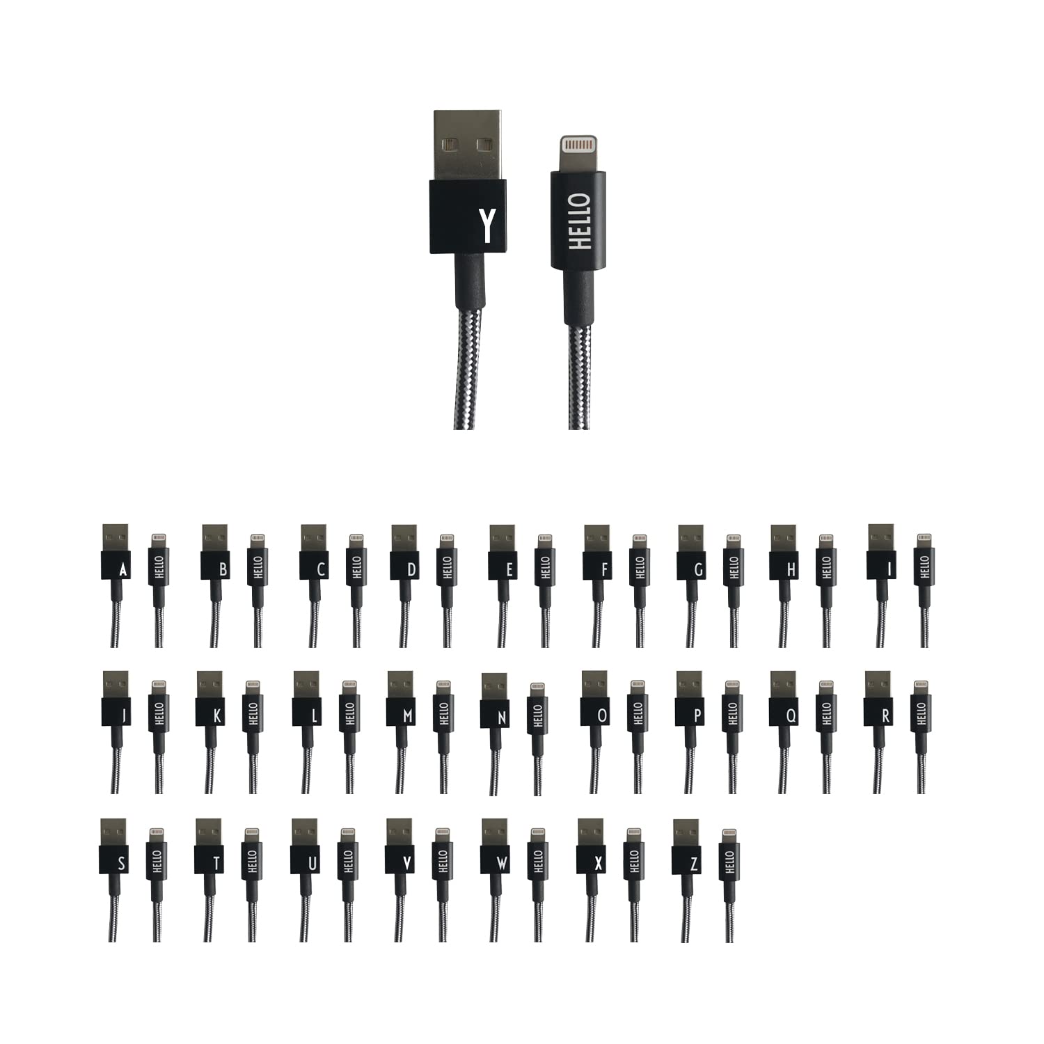 Design Letters MyCable Compatible for iPhone 1 Meter (A-Z) | USB C Cable CE Certified, RoHS & REACH Compliant | USB 2.0 Cable Type C Charger | Nylon braided USB C Charging Cable | Personal Cable Black