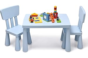 Costzon Kids Table and Chairs, 3 Pieces Plastic Desk Children Furniture for Activity, Reading, Drawing, Snack Time, Arts Craf
