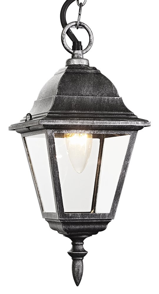 Black/Silver Cast Aluminium IP44 Outdoor Hanging Lantern by Happy Homewares