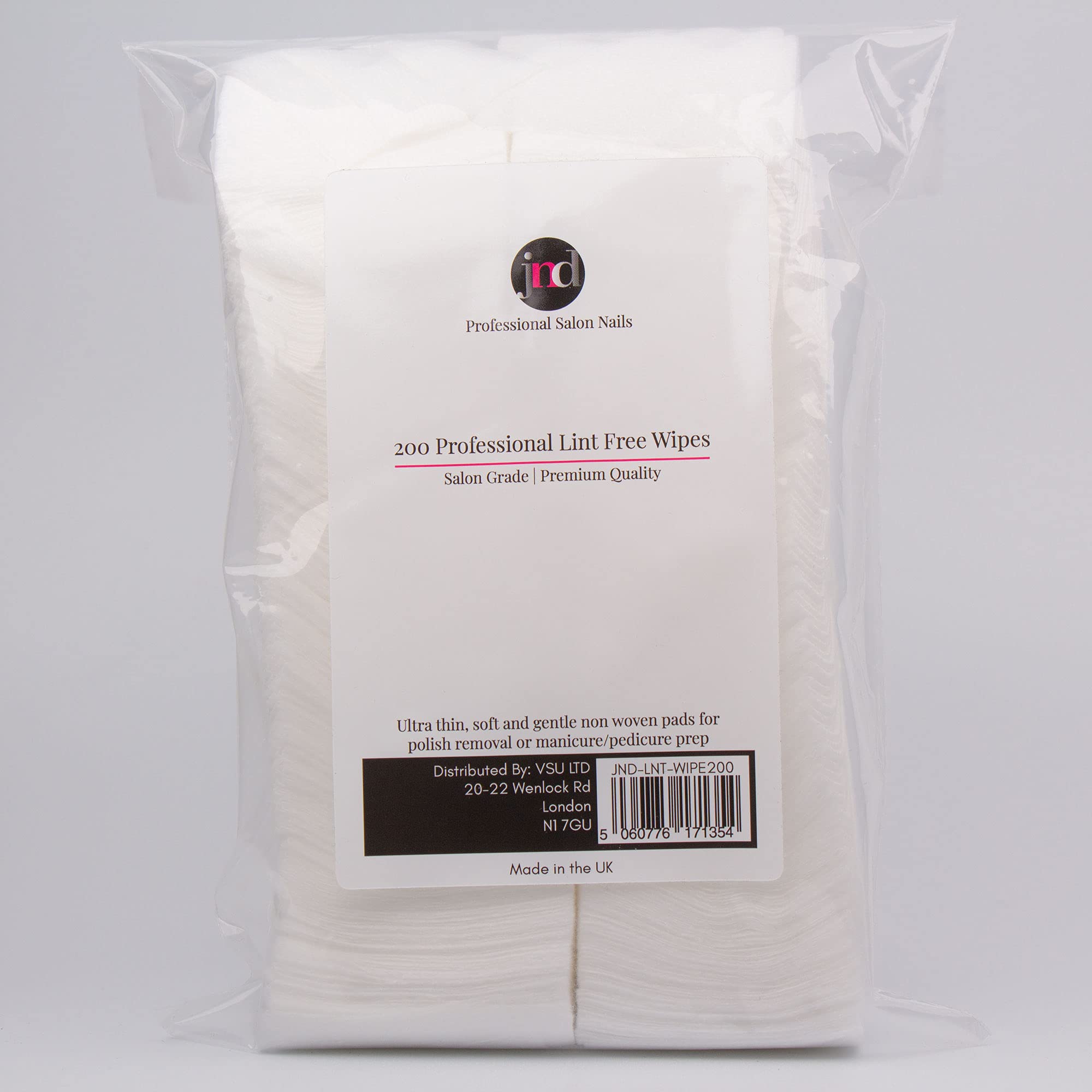 JND Professional 100% Lint Free Absorbent Wipes Pack of 200, Prep, Clean & Finishing Gel Nail Polish Cotton Fabric Pad Wipe