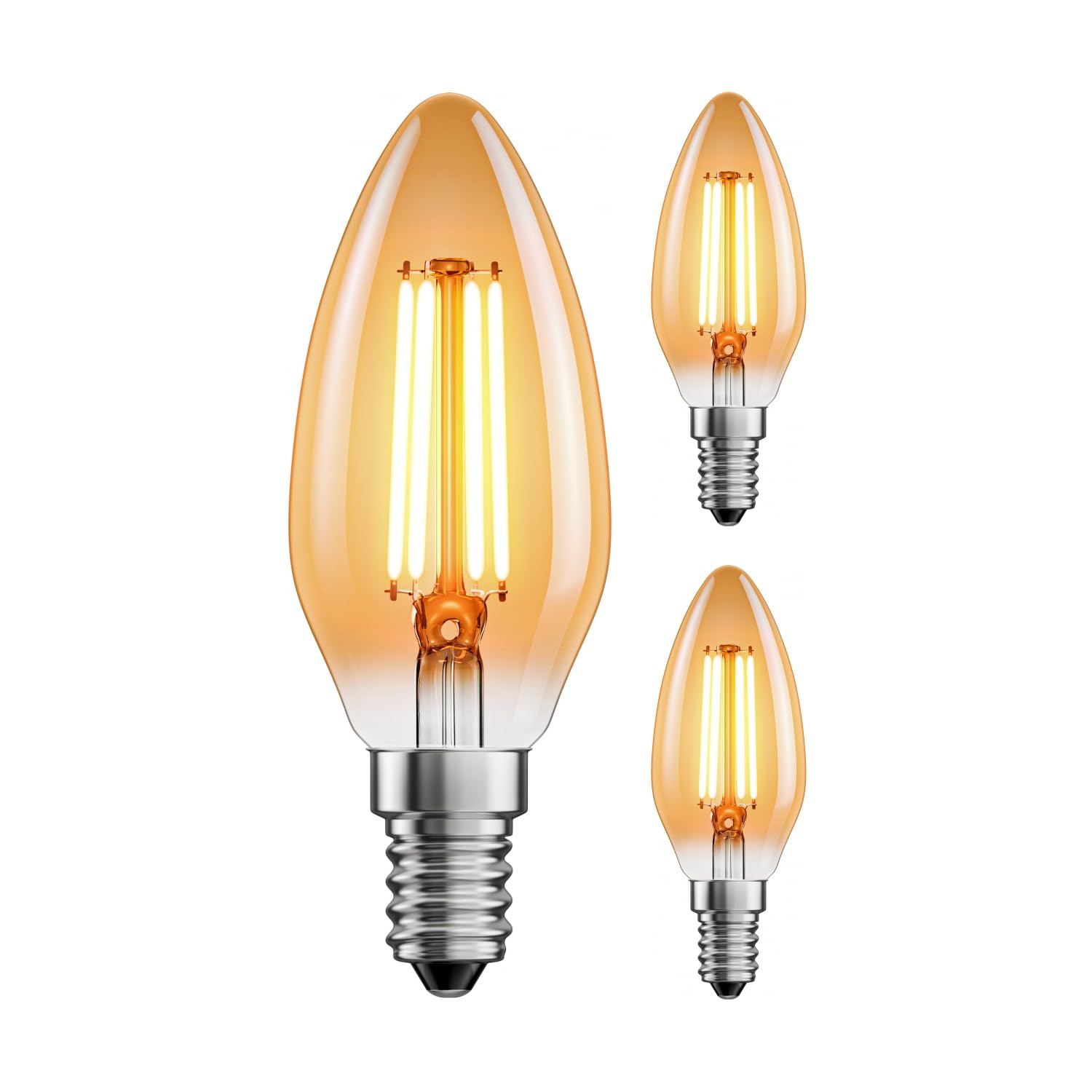 ledscom.de 3 Pieces E14 LED Bulb, Candle, Extra Warm White (2500 K), 4.1 W, 458lm, Gold-Coloured