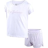 New Balance Girl's Active Shorts - 2 Piece Short Sleeve T-Shirt and Performance Shorts - Cute Summer Outfit for Girls (7-12)