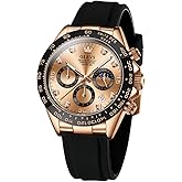 OLEVS Men Analog Quartz Waterproof Watches Multifunction Chronograph Diamond Moon Phase Luminous Silicone Band Wrist Watches