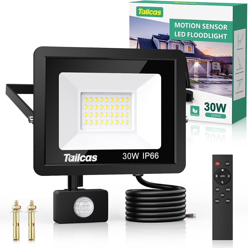 Tailcas Outdoor Security Light 30W Motion Sensor LED Floodlight Black