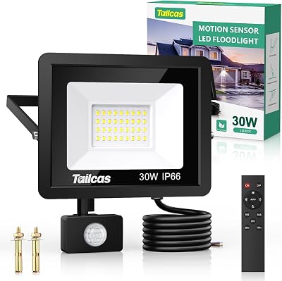 Tailcas Outdoor Security Light 30W Motion Sensor LED Floodlight Black