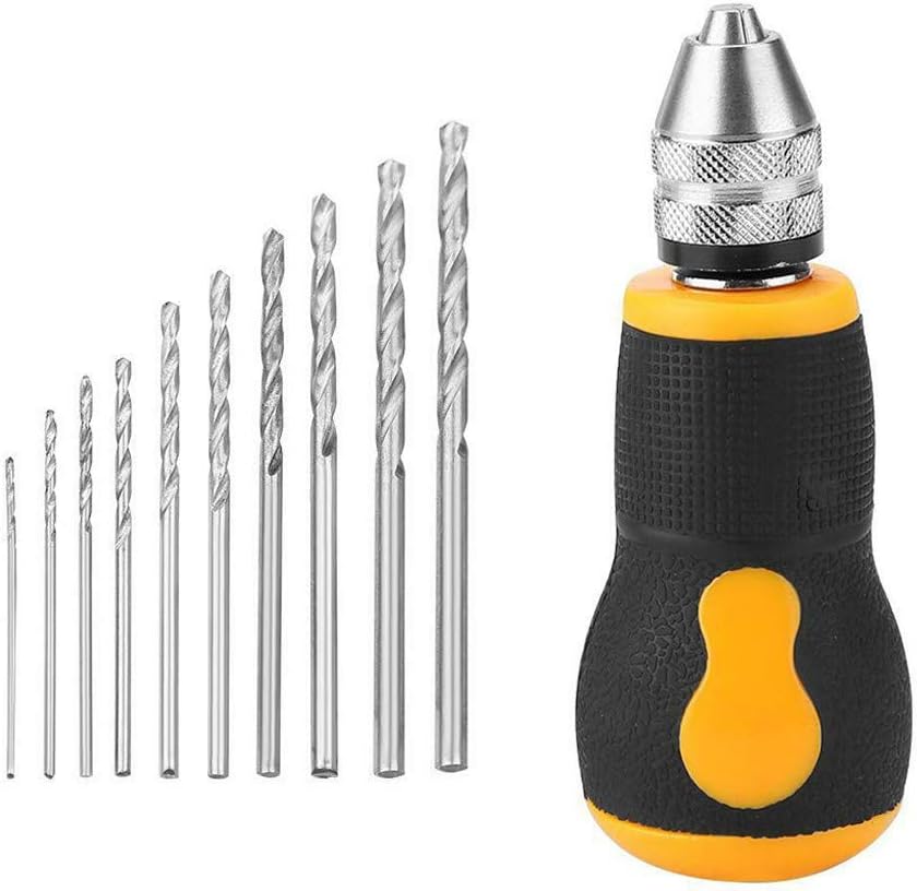 Naladoo Spiral Hand Drill with Anti-Slip Handle Semi Automatic Pin Vise Keyless Chuck Manual Punch Drill Drilling Hole Set