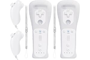 Wii Remote Controller 2 PACK,Wii Controller With Nunchuck Compatible with Wii/Wii U Console (White and White)