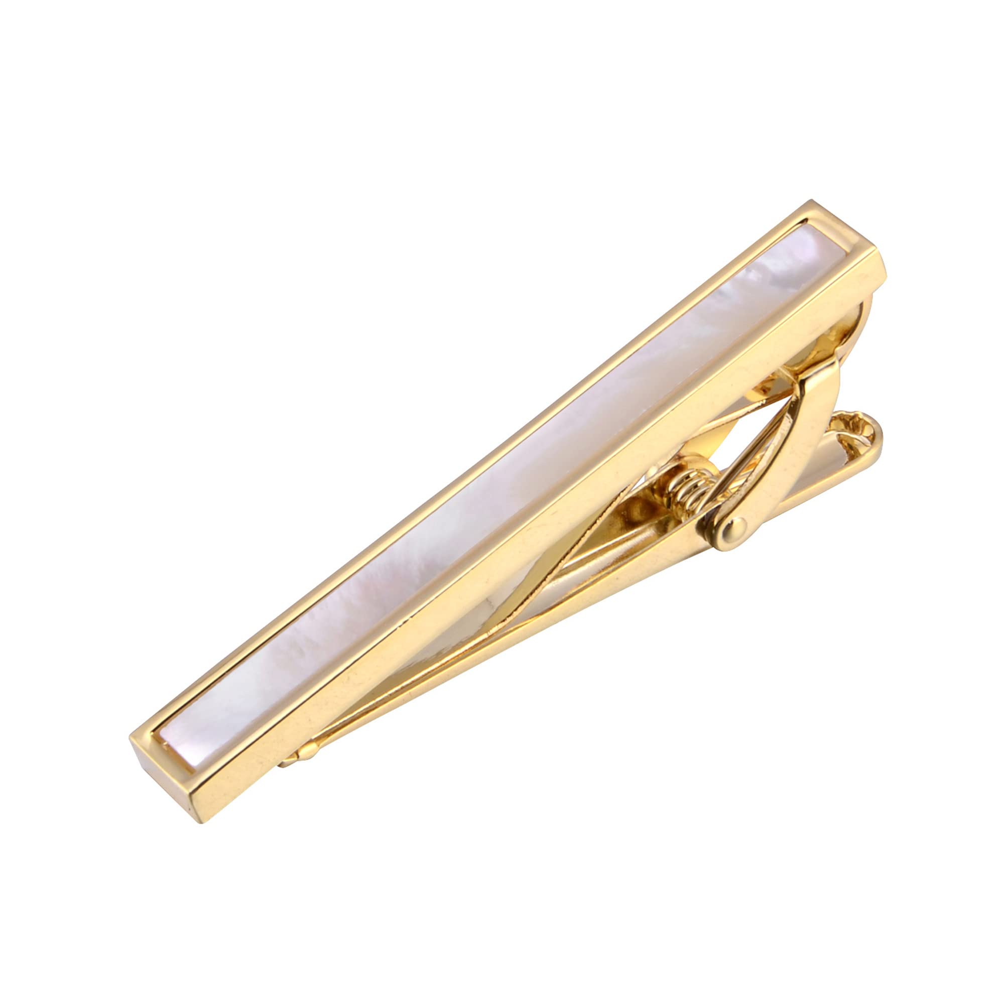 Jonwo Gold Silver Mother of Pearl Men's Tie Clip and Cufflinks Set Handmade Silver Gold Men Tie Clip Cufflinks Tie Pin for Wedding Business Shirt Necktie Accessory
