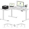 FLEXISPOT L Shaped Standing Desk, 63 x 47 Inch Electric Height Adjustable Corner Desk, Sit Stand Computer Workstation, Preset Controller, Home Office, White Frame with White Top