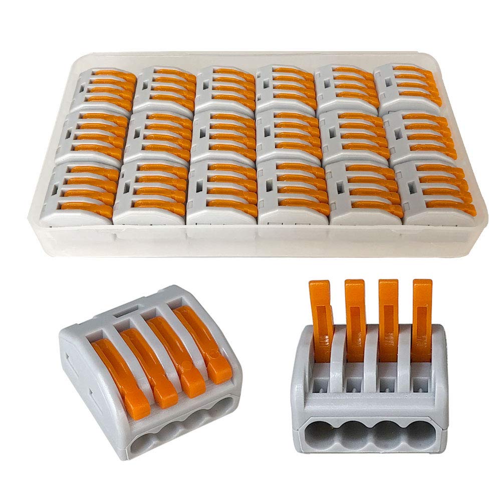 QitinDasen 18Pcs Premium PCT-214 Lever-Nut Wire Connectors, 4 Port Conductor Compact Wire Connectors, Splicing Type Quick Conductors Cable Clamp Terminal Block Spring Connector