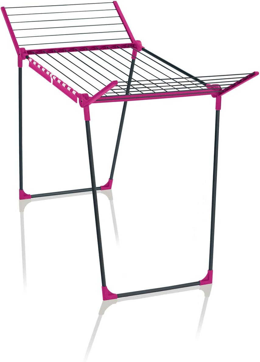 Leifheit Standtrockner Pegasus 180 Solid Pink Color Edition, 18m Trockenlänge für bis zu 2 Wäscheladungen, standfester Wäscheständer mit Flügeln für lange Kleidungsstücke für drinnen und draußen