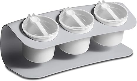 Amazon 家庭用キッチン用品調味料ボックスセット 蓋とベースのプラスチック調味料ボックスの組み合わせ 3つのコンパートメントの調味料ボックス Color グレー 調味料入れ オンライン通販