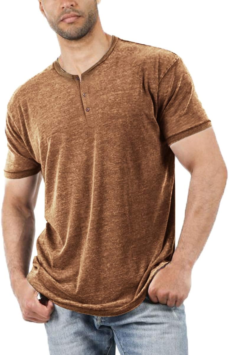 Men's Short Sleeve Henley Shirt Summer Casual Soft V Neck T-Shirt Solid Tee Tops at  Men’s Clothing store