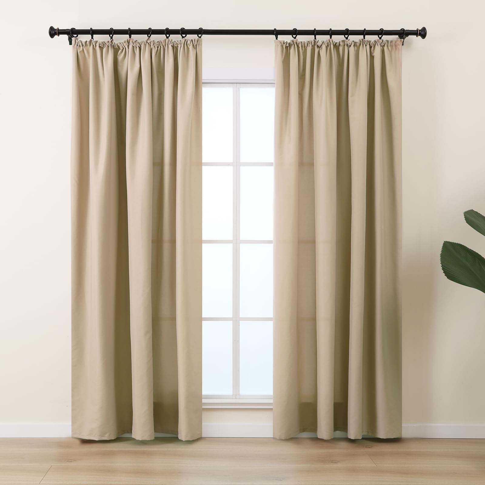 L.Z.E Non-See-Through Curtains Sand Beige, Cotton-Look Pencil Pleat Privacy Curtains for Bedroom Living Room Nursery, 90 Inch Drop 225 cm Long Light Filtering Curtain for Windows, 2 Panels Set, Thin