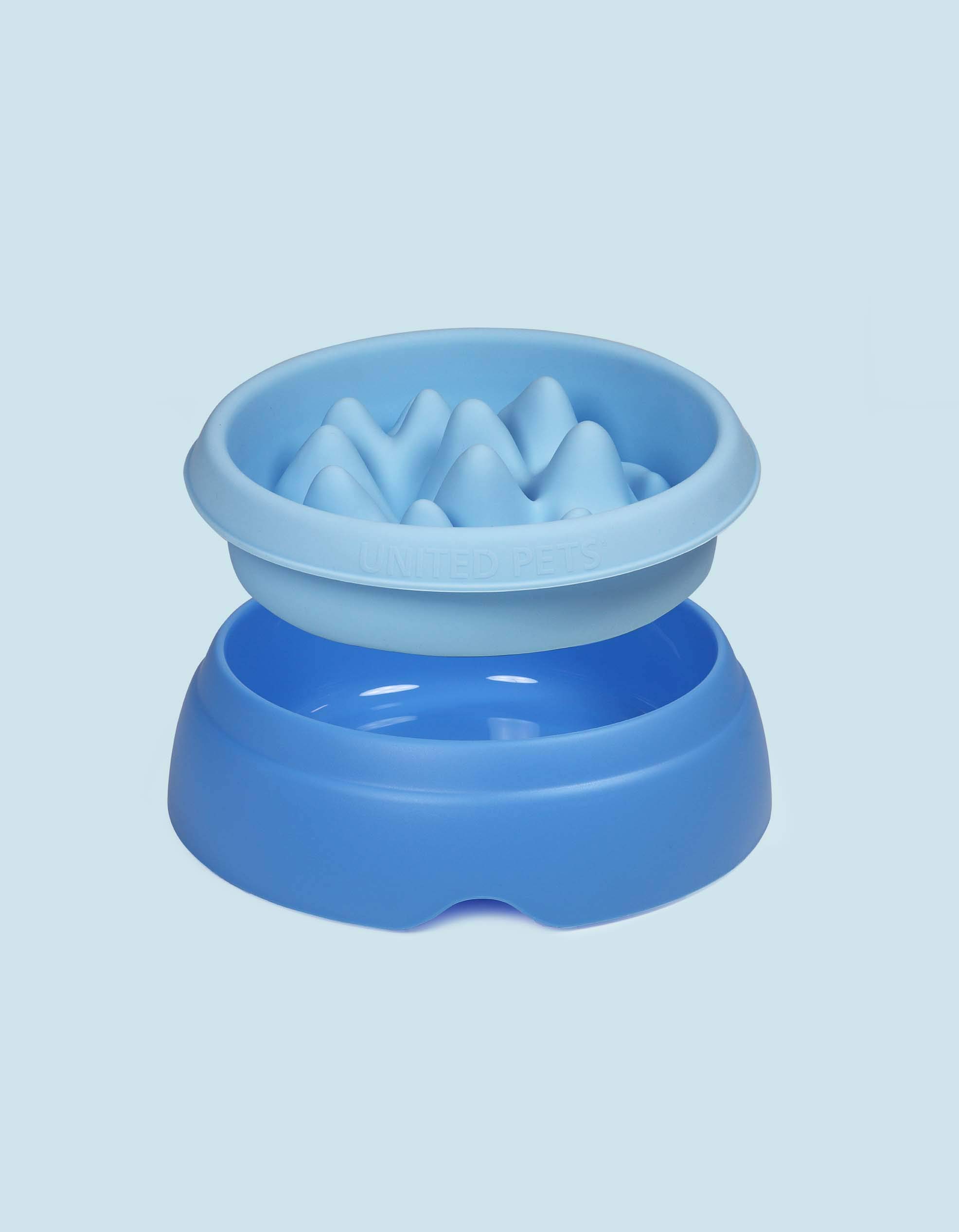 United Pets K2 2 in 1 Design Dog Bowl: Normal Anti Swallow Bowl and Bowl, Light Blue, 2000 ml Capacity, Slow Eating Bowl, One Size