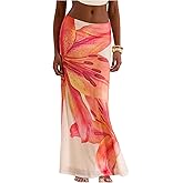 Milumia Women's Floral Low Waist Mesh Maxi Skirt Boho Bodycon Fishtail Long Skirts