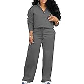 MOEENCN Women 2 Piece Outfits Sweatsuit Oversized Half Zip Sweatshirt Wide Leg Sweatpant Casual Lounge Matching Set Tracksuit