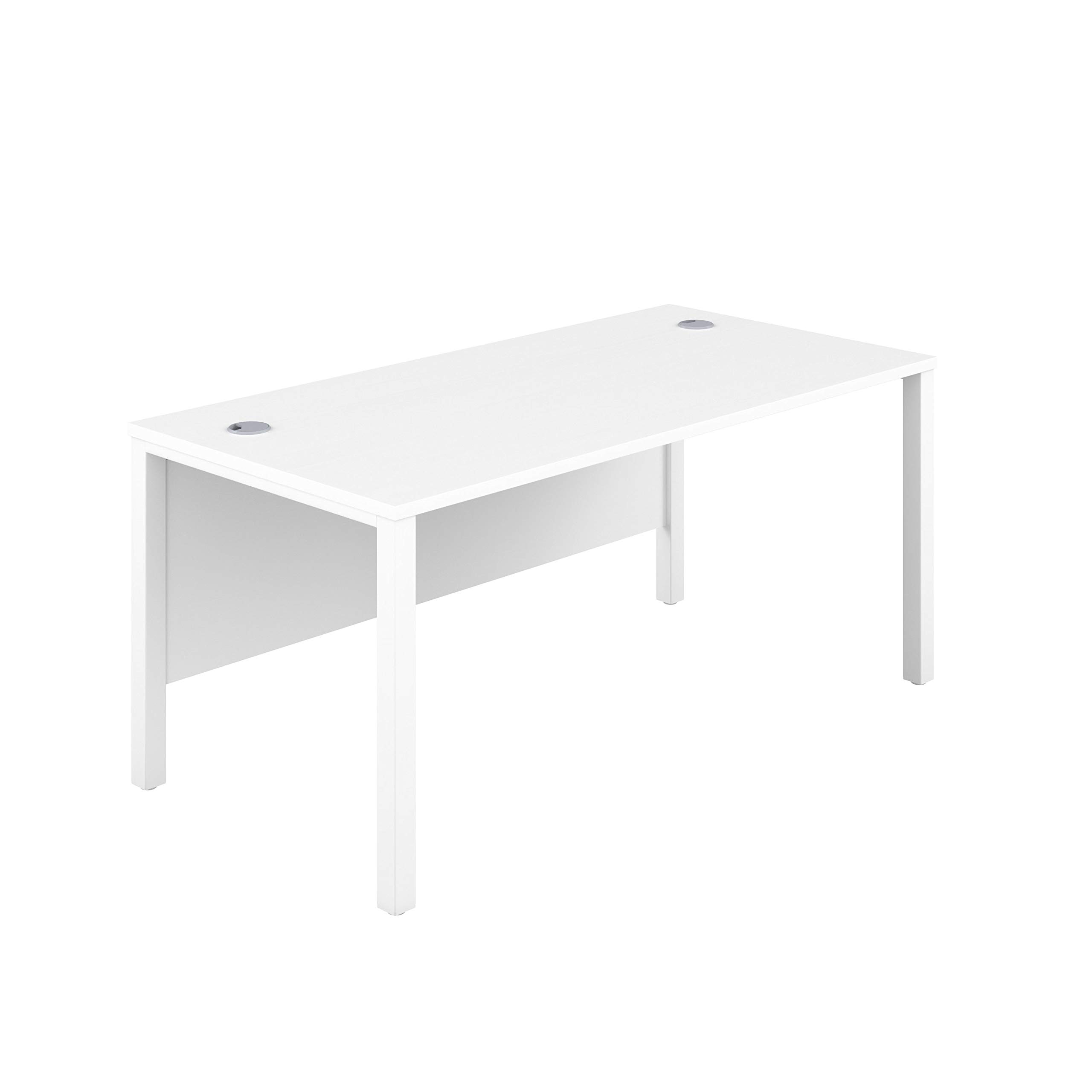 Office Hippo Heavy Duty Rectangular Goalpost Office Desk, Home Office Desk, Office Table, Integrated Cable Ports, PC Desk For Office or Home, 5 Yr Wty, MFC - White Top, White Legs, 180cm x 80cm