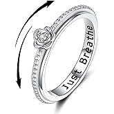 ReBest Sterling Silver Fidget Ring Chain Rose Flower Twisted Spinner Rings for Anxiety Relief for Women Men Jewelry Gift for Teens
