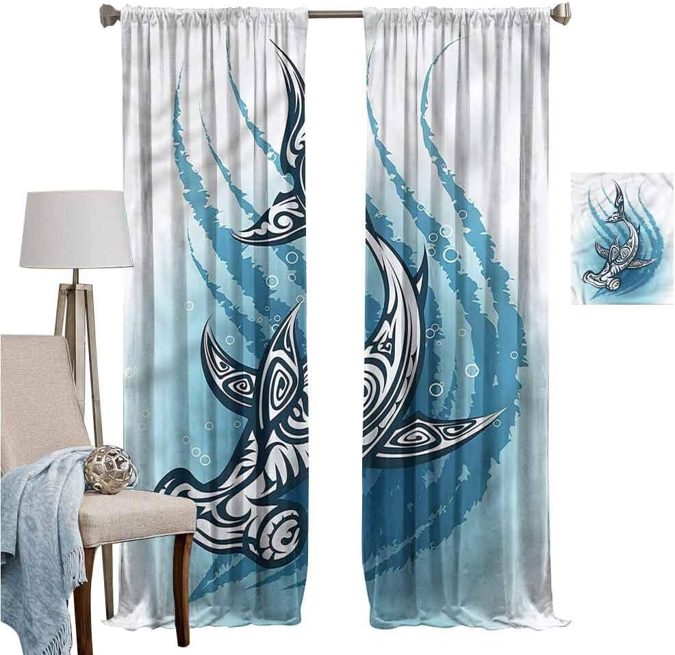 DRAGON VINES Decorative Curtains for Living Room Shark W96 x L72,Hammerhead Fish Ornate Noise Reduction