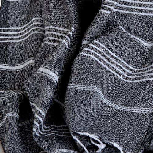 Turkish Style Bath Towel with White Stripes On Black . Cotton Turkish Hammam Pestemal. Cotton Turkish Bath Towel.
