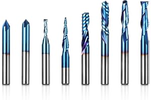 Genmitsu 8pcs End Mills CNC Router Bits, CNC Router Bit Set, 1/4" Shank Tungsten Steel CNC Cutter for Milling Machine with Na