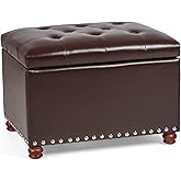 Decent Home Leather Storage Ottoman Bench Foot Rest Stool with Nailhead Trim (Dark Brown - Button Tufted Leather)