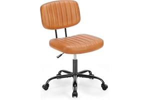 Sweetcrispy Small Office Desk Chair - Armless PU Leather with Comfy Lumbar Support, Height Adjustable Rolling Swivel Task for