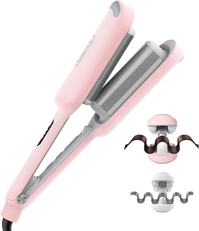 TYMO Rovy Hair Waver Crimper 32mm Dual Voltage Ionic Ceramic Pink