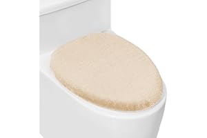 LANSEYIXIU Soft Plush Toilet Lid Cover for Bathroom, Machine Washable Toilet Seat Covers, Fits Most Round Elongated and Oblong Lids, Easy Installation& Cleaning (Light Khaki)