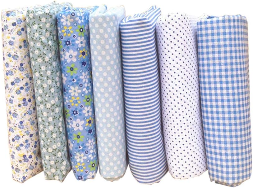 collectsound 7Pc Square Cotton Fabrics Quilting Polka Dot Floral Lattice Cloth Arts Craft Sewing Scrapbooking Handmade DIY Accessory 12#