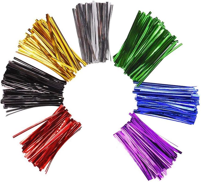 Twist Ties,700 Pack Metallic Bag Ties Coloured Tie for Cellophan Party Bag Sweetcones 7 Colors 4 Inches, Multicolour, 10 cm