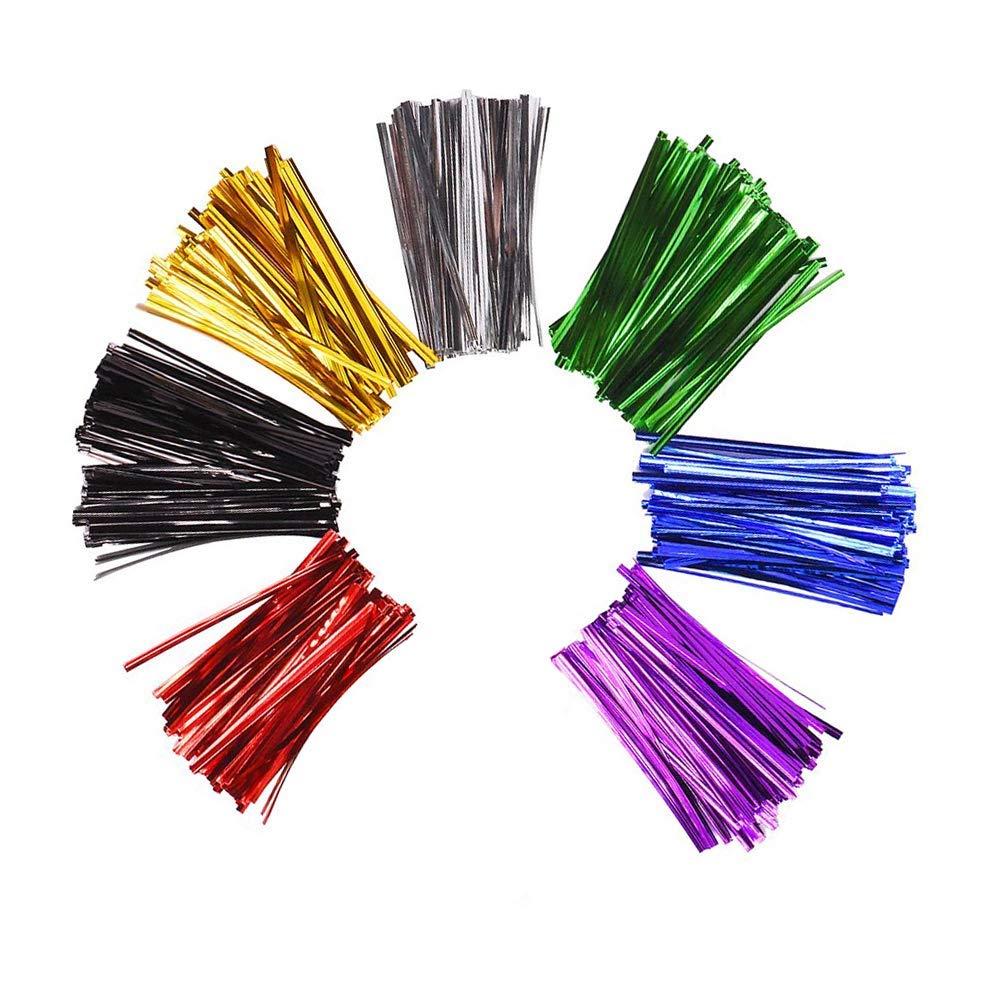 Twist Ties,700 Pack Metallic Bag Ties Coloured Tie for Cellophan Party Bag Sweetcones 7 Colors 4 Inches