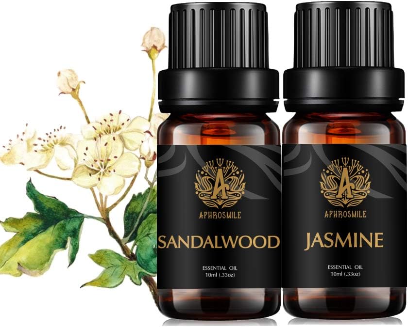 Jasmine and Sandalwood Essential Oils Set for Diffuser Aromatherapy Kit for Humidifier Therapeutic Grade 100% Pure Oil for Home 2x10ml