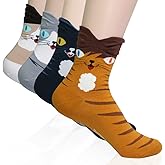 KONY Women's Cute Animal Designed Funny Novelty Crew Socks, Cat Dog Panda Patterns, Gift Ideas Size 6-9