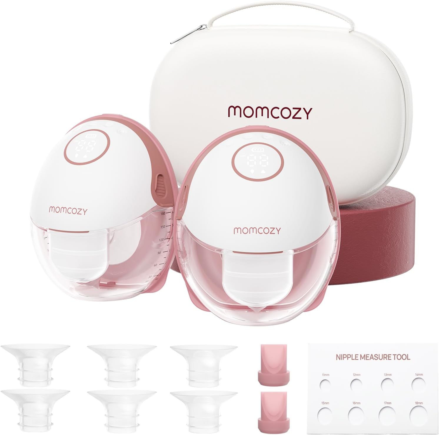 Momcozy Breast Pump Hands Free Mobile Style | M6, Wearable Breastfeeding Pump Ideal Rhythm for More Milk, DoubleFit Flange More Fit & Discreet with 3 Modes & 9 Levels, 24mm (Cozy Red, 2 Count)