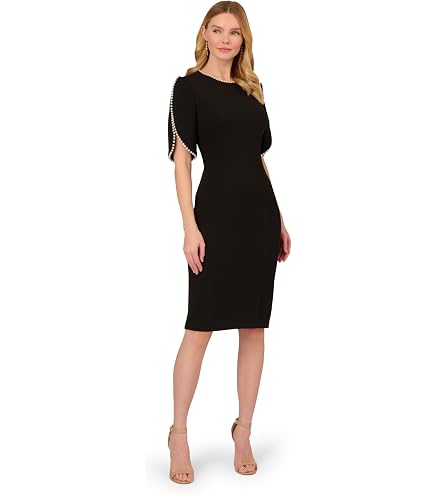 Tadashi Shoji Women's C/S Metallic Pintuck Dress W/Sequin LACE Neckline and Split, Midnight : Clothing, Shoes & Jewelry