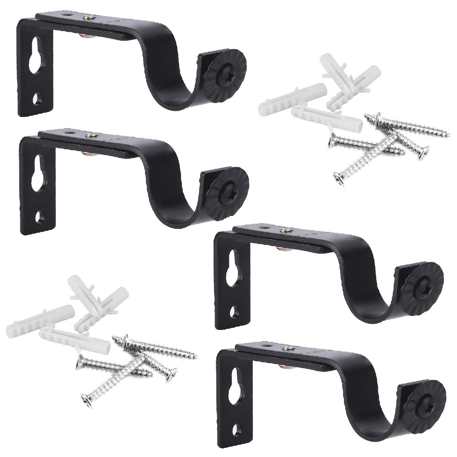 Creatyi Set of 4 Curtain Rod Brackets for 3/4 or 5/8 Inch Rod (Black)