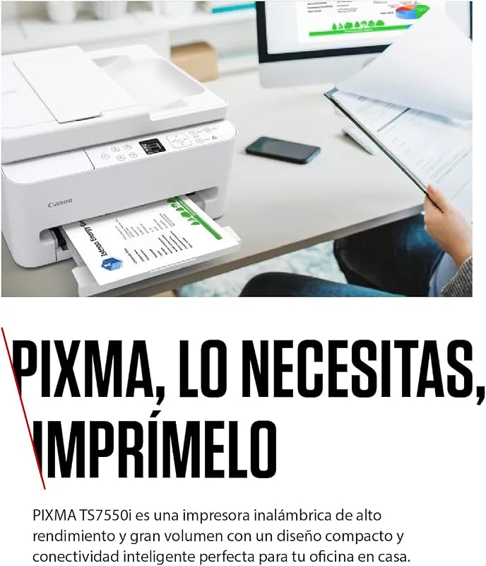 PIXMA TS7550I - Impresora Todo en Uno con Conectividad Wi-Fi, ADF de 35 Hojas y Pantalla OLED de 1,42 PIXMA Print Plan - Incluye Papel Fotográfico A4 MP-101, 5 Hojas