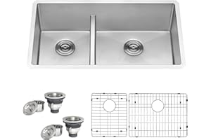 Ruvati 33-inch Low-Divide Rounded Corners Undermount Kitchen Sink - 40/60 Double Bowl Kitchen Sink - 16 Gauge Stainless Steel Kitchen Sink with Brushed Finish hides scratches - RVH7418