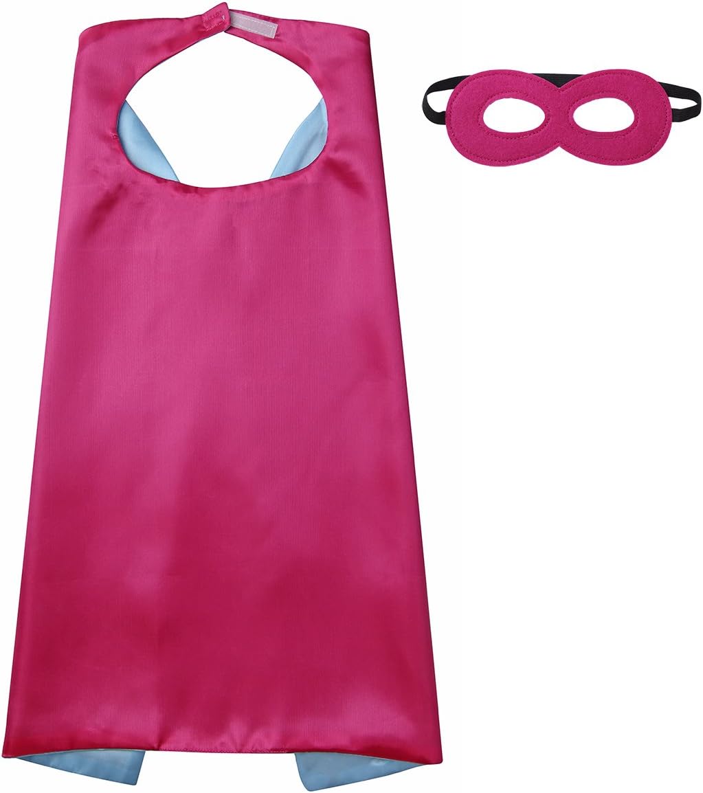 DIFLY Kids Fancy Dress Superhero Cape with Mask for Boys and Girls, Red Blue, XS