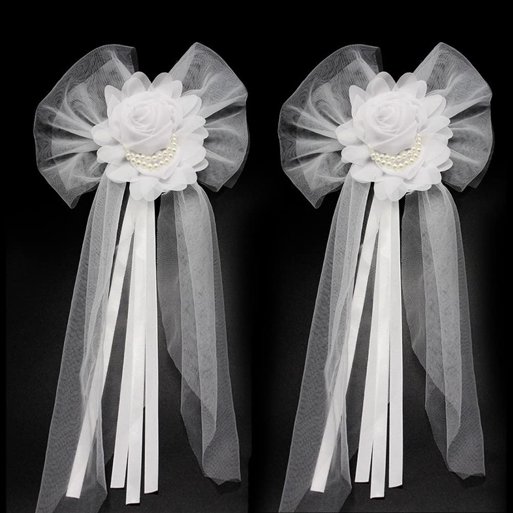 Wedding Car Decoration,Asudaro Pearl Bud Silk Lace Flower Car Ribbon Bow Wedding Party Decoration for Bridal Wedding Party Decoration Car Wedding Decoration