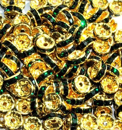 100 pcs Gold rondelle Spacer Beads, 8 mm, Grade A (Dark Green)