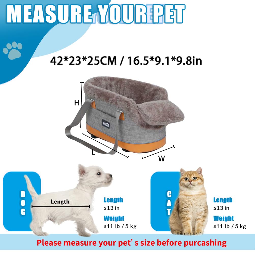 Condition photo showing New/Like New for pet car center console elevated armrest car seat for small puppy, dogs & cats (up to 10 lbs) – dark 