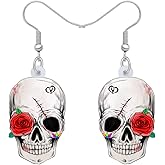 RAIDIN Acrylic Halloween Sugar Skull Dangle Earrings for Women Weird Hypoallergenic Punk Jewelry Gifts for Festival Party Decorations